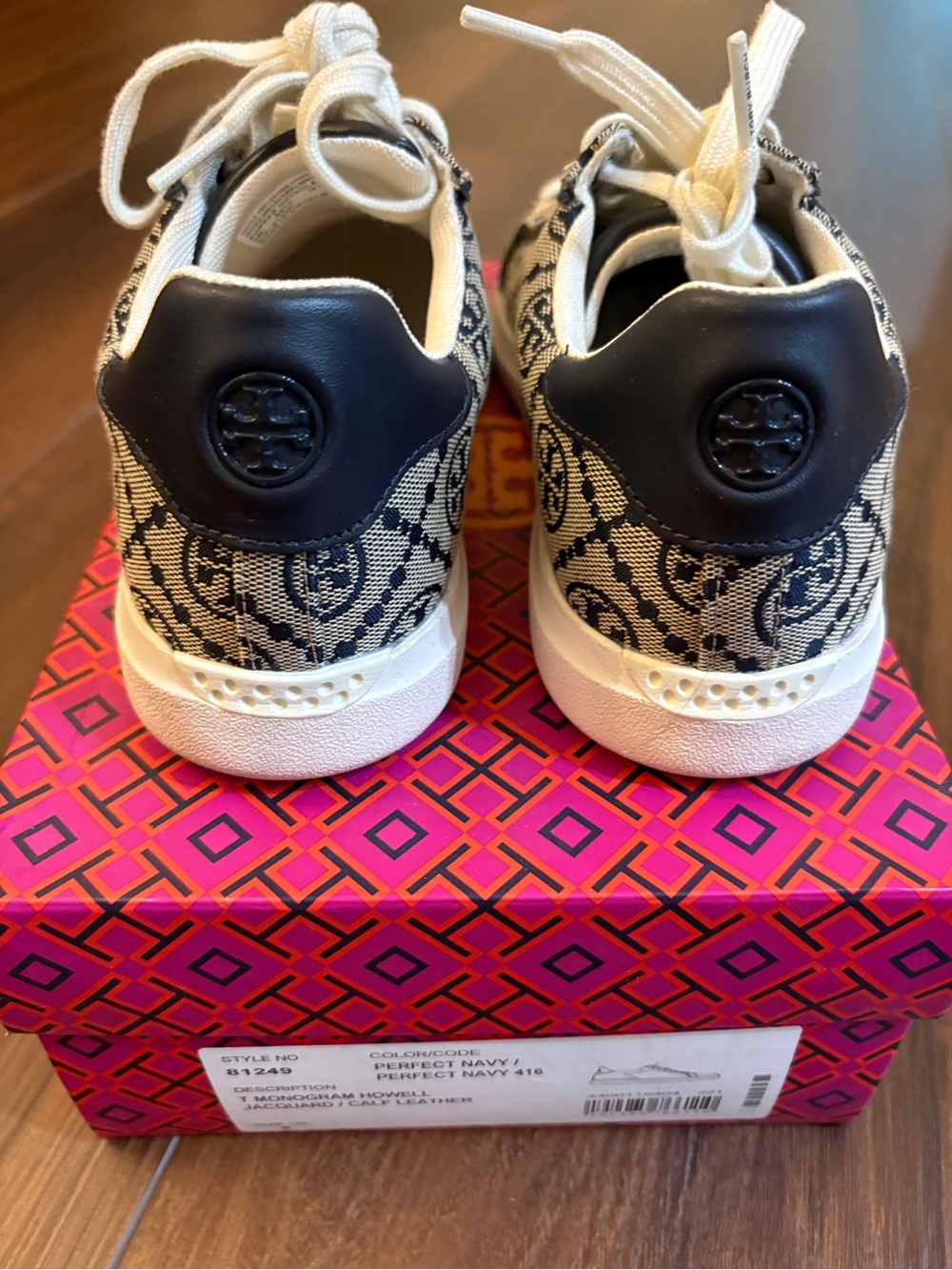 Tory Burch Navy and White Monogram Canvas Sneakers - Picture 3 of 5